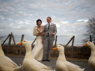 Ducks crossing the wedding couple's path, Caroline Rocchetta photo